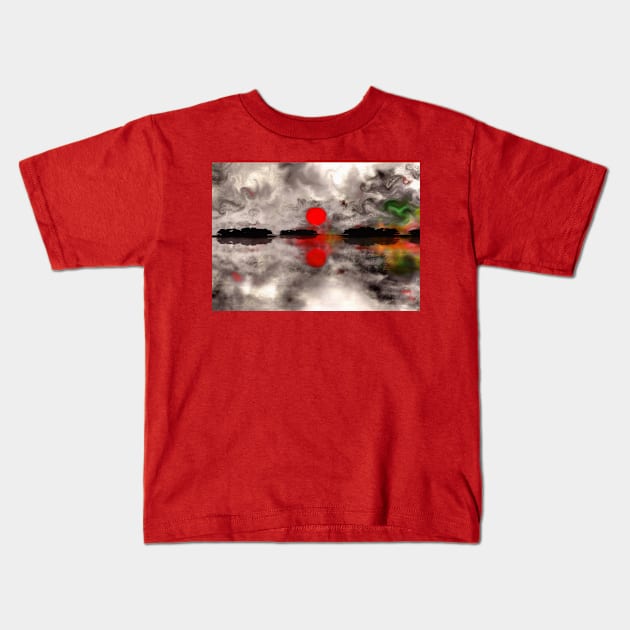 Red sunset abstract painting Kids T-Shirt by rolffimages